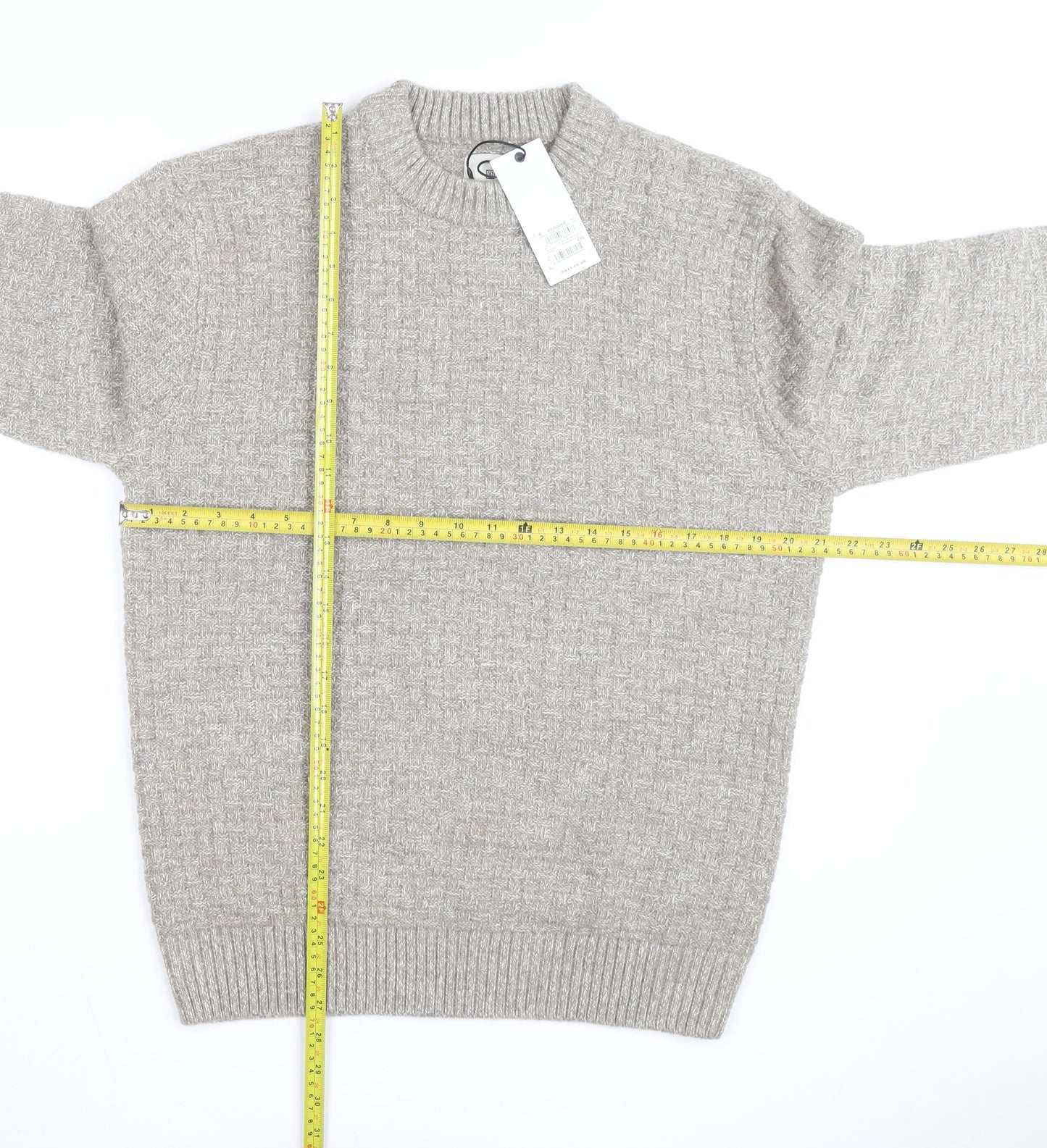 Next Men's Beige Knit Crew Neck Pullover Jumper Size M