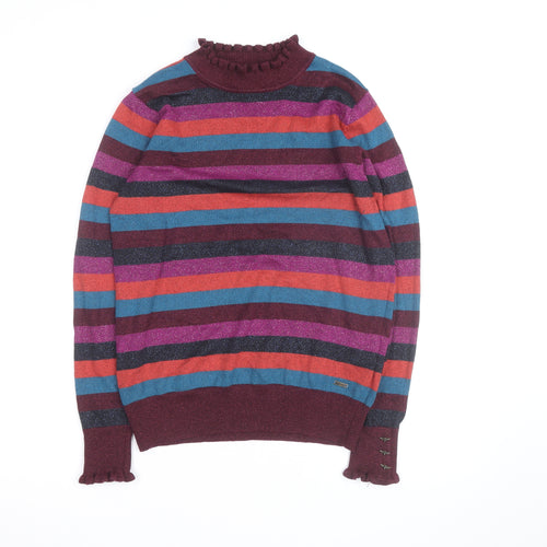 Joules Women's Multicoloured Striped Mock Neck Jumper Size 12