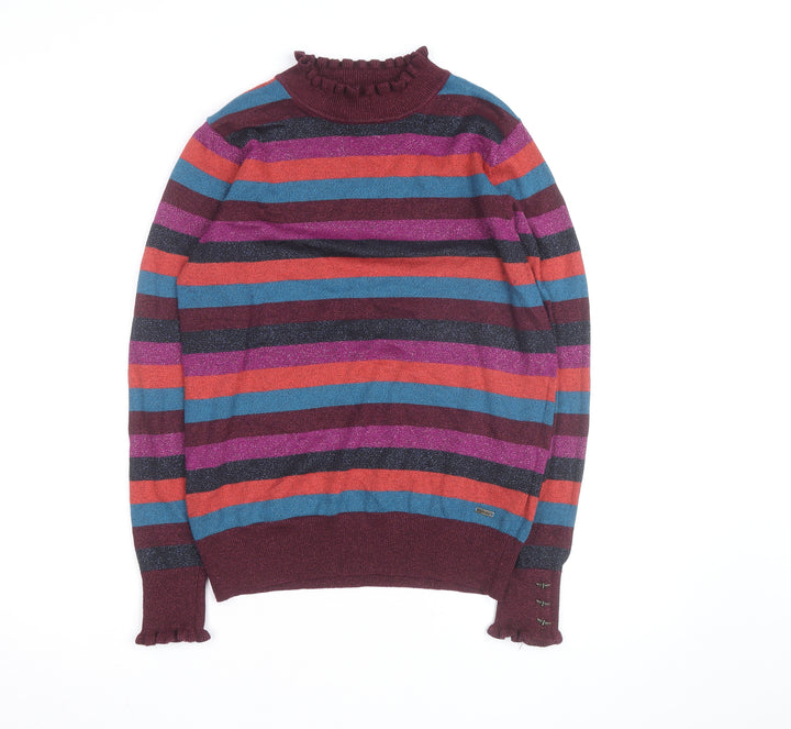 Joules Women's Multicoloured Striped Mock Neck Jumper Size 12