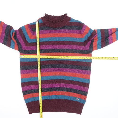 Joules Women's Multicoloured Striped Mock Neck Jumper Size 12