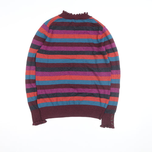 Joules Women's Multicoloured Striped Mock Neck Jumper Size 12
