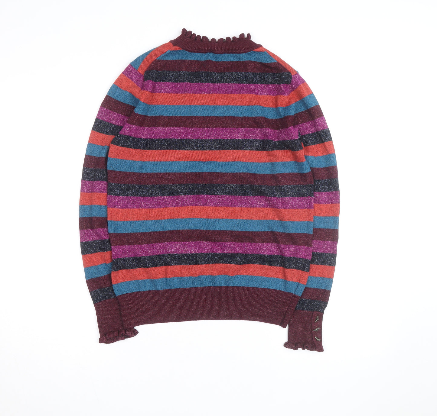 Joules Women's Multicoloured Striped Mock Neck Jumper Size 12
