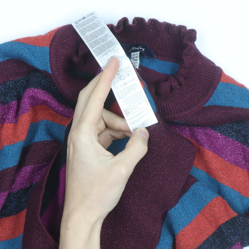 Joules Women's Multicoloured Striped Mock Neck Jumper Size 12