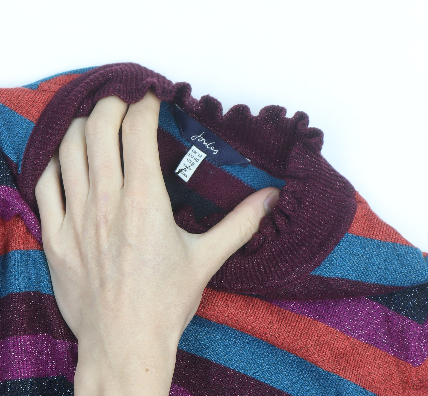 Joules Women's Multicoloured Striped Mock Neck Jumper Size 12