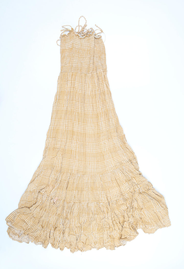 New Look Women’s Beige Check Maxi Dress Size 14 Boho Summer Style