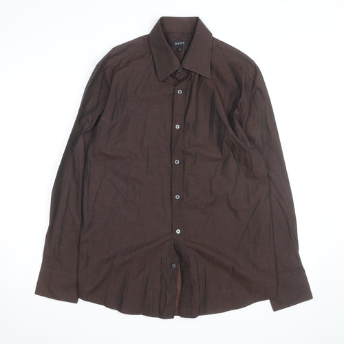 Next Men's Brown Striped Cotton Long Sleeve Button-Up Shirt L