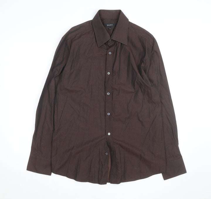 Next Men's Brown Striped Cotton Long Sleeve Button-Up Shirt L