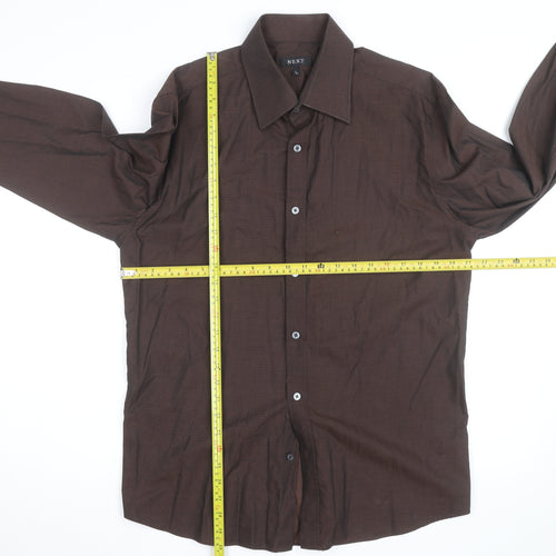 Next Men's Brown Striped Cotton Long Sleeve Button-Up Shirt L
