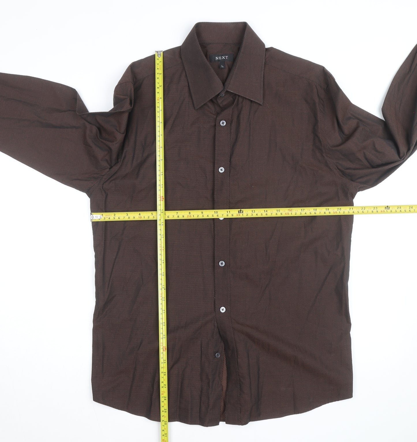 Next Men's Brown Striped Cotton Long Sleeve Button-Up Shirt L