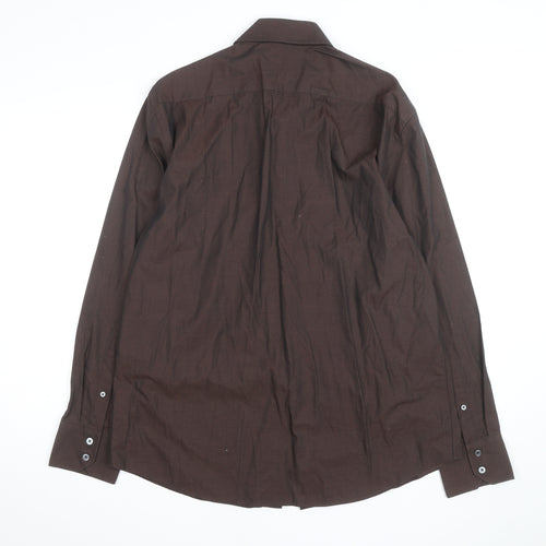 Next Men's Brown Striped Cotton Long Sleeve Button-Up Shirt L