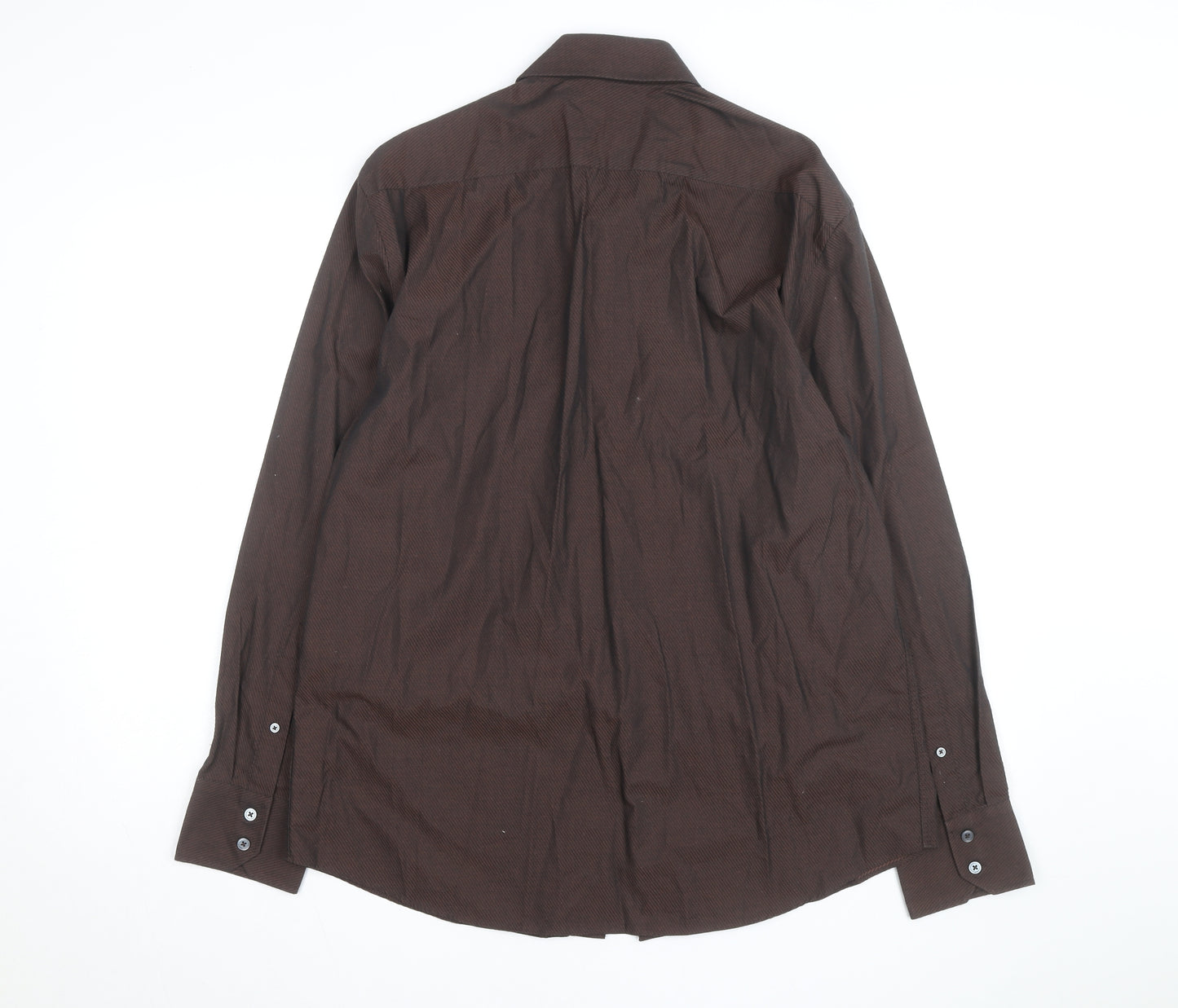 Next Men's Brown Striped Cotton Long Sleeve Button-Up Shirt L