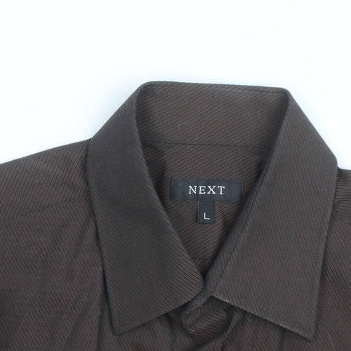 Next Men's Brown Striped Cotton Long Sleeve Button-Up Shirt L
