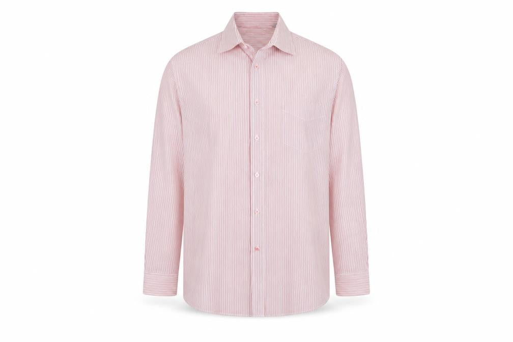 Front view of Taylor & Wright Men's Red Striped 16.5in Non-Iron Cotton Blend Shirt