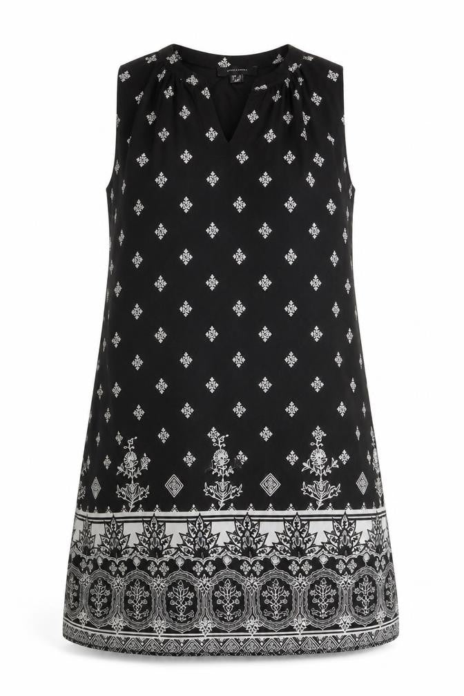 Front view of Atmosphere Women Black Viscose Sleeveless Shift Dress, size 12