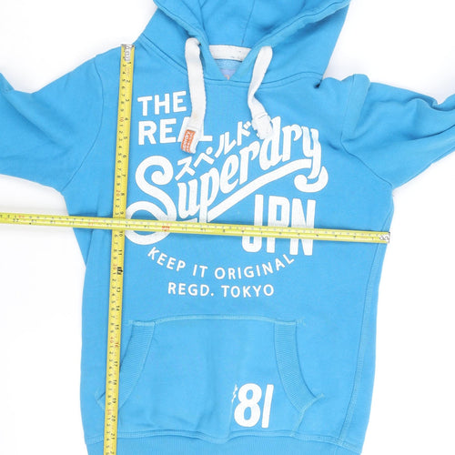 Superdry Men's Blue Pullover Hoodie Small Graphic Print Cotton Blend