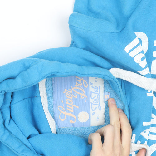 Superdry Men's Blue Pullover Hoodie Small Graphic Print Cotton Blend