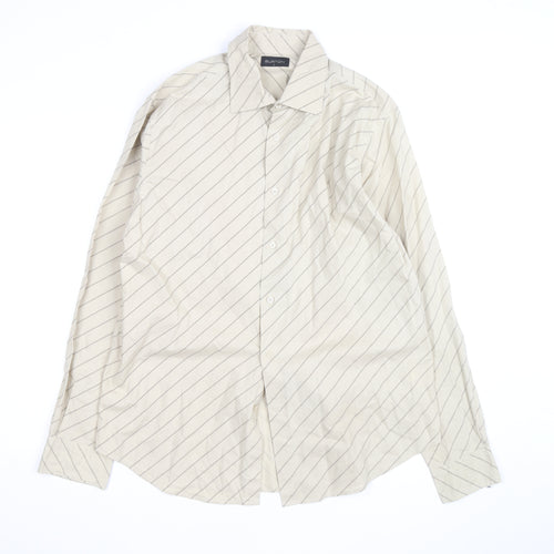 Burton Men's Beige Striped Long Sleeve Cotton Button-Up Shirt Size L