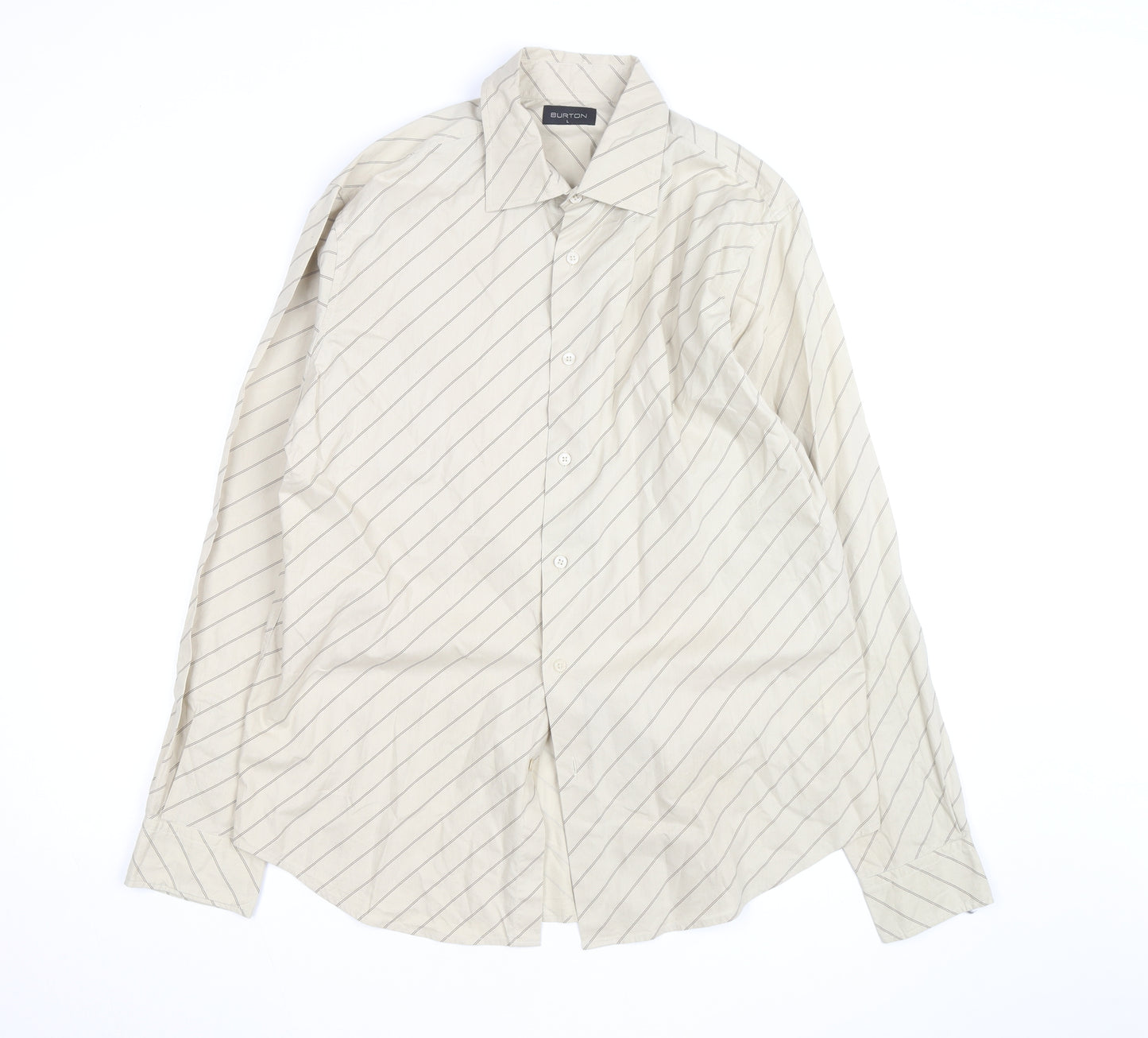 Burton Men's Beige Striped Long Sleeve Cotton Button-Up Shirt Size L