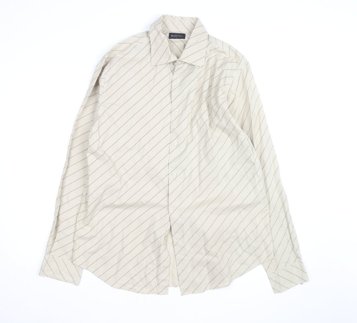 Burton Men's Beige Striped Long Sleeve Cotton Button-Up Shirt Size L
