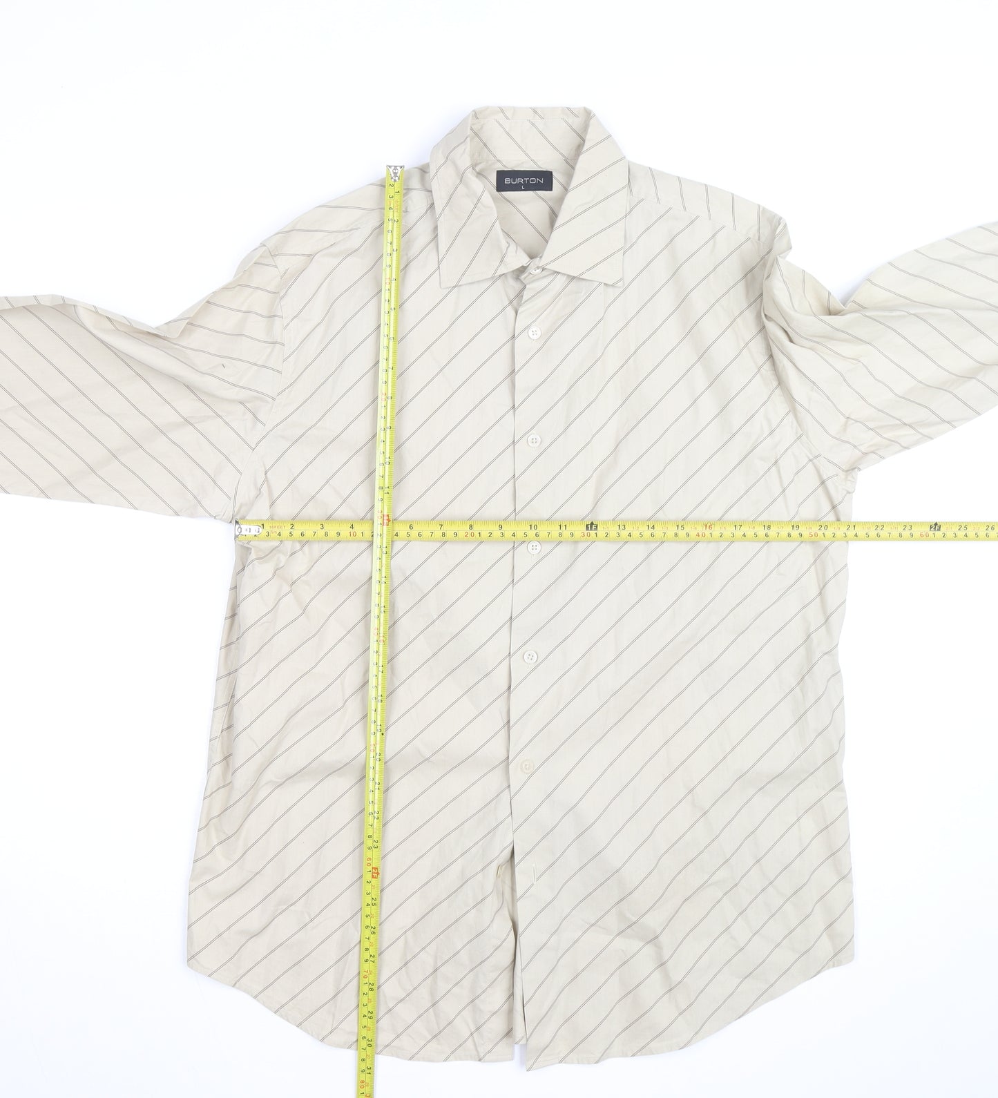 Burton Men's Beige Striped Long Sleeve Cotton Button-Up Shirt Size L
