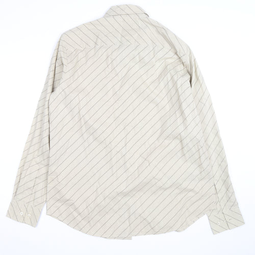 Burton Men's Beige Striped Long Sleeve Cotton Button-Up Shirt Size L