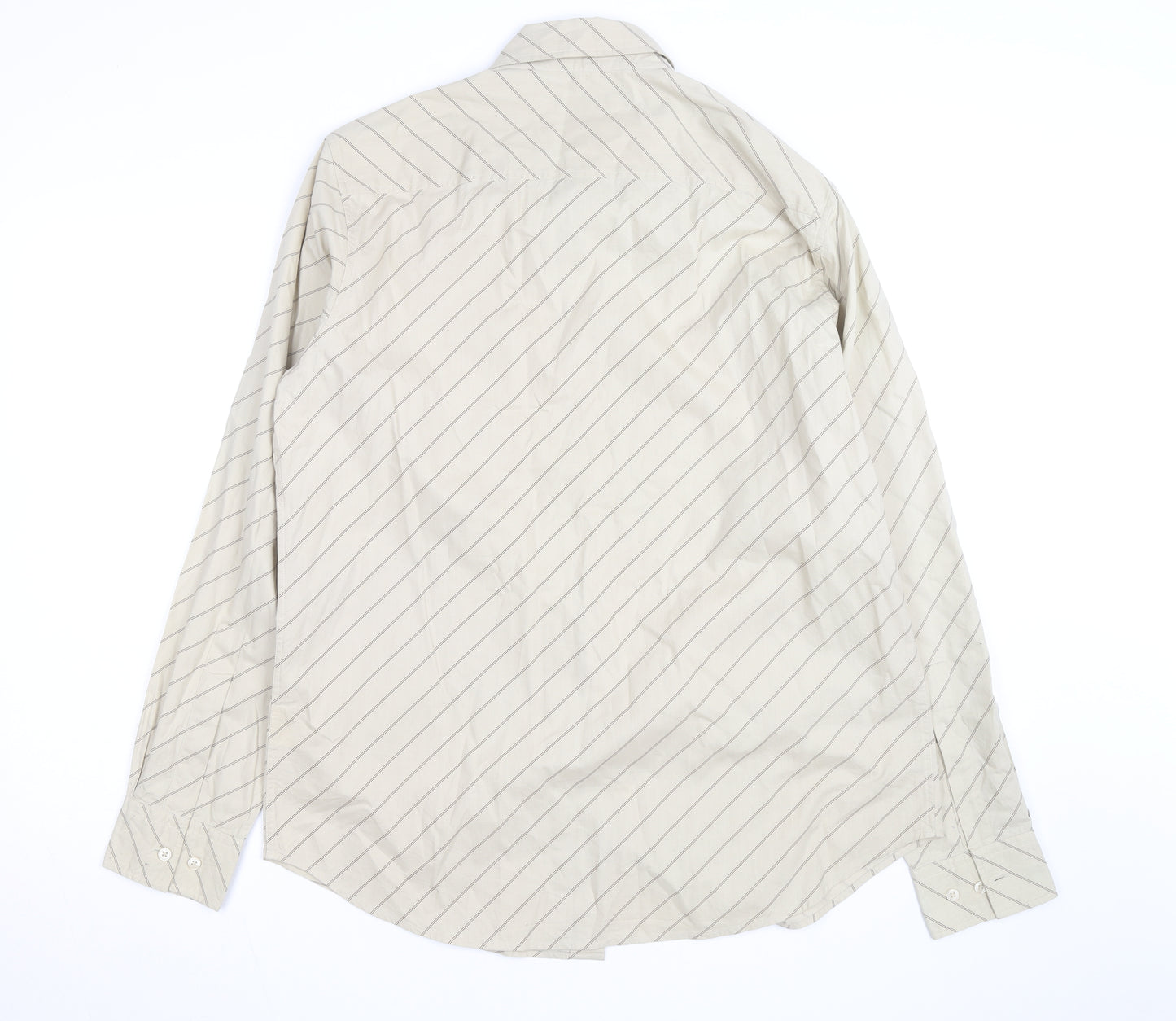 Burton Men's Beige Striped Long Sleeve Cotton Button-Up Shirt Size L