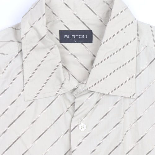Burton Men's Beige Striped Long Sleeve Cotton Button-Up Shirt Size L