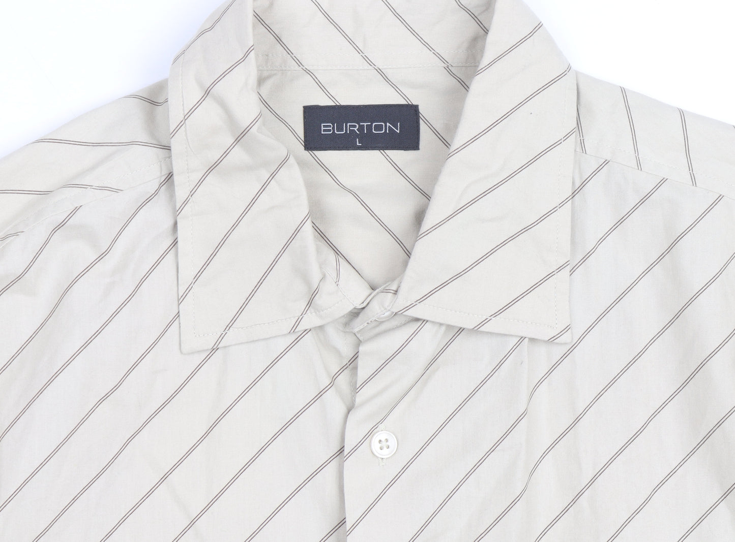 Burton Men's Beige Striped Long Sleeve Cotton Button-Up Shirt Size L