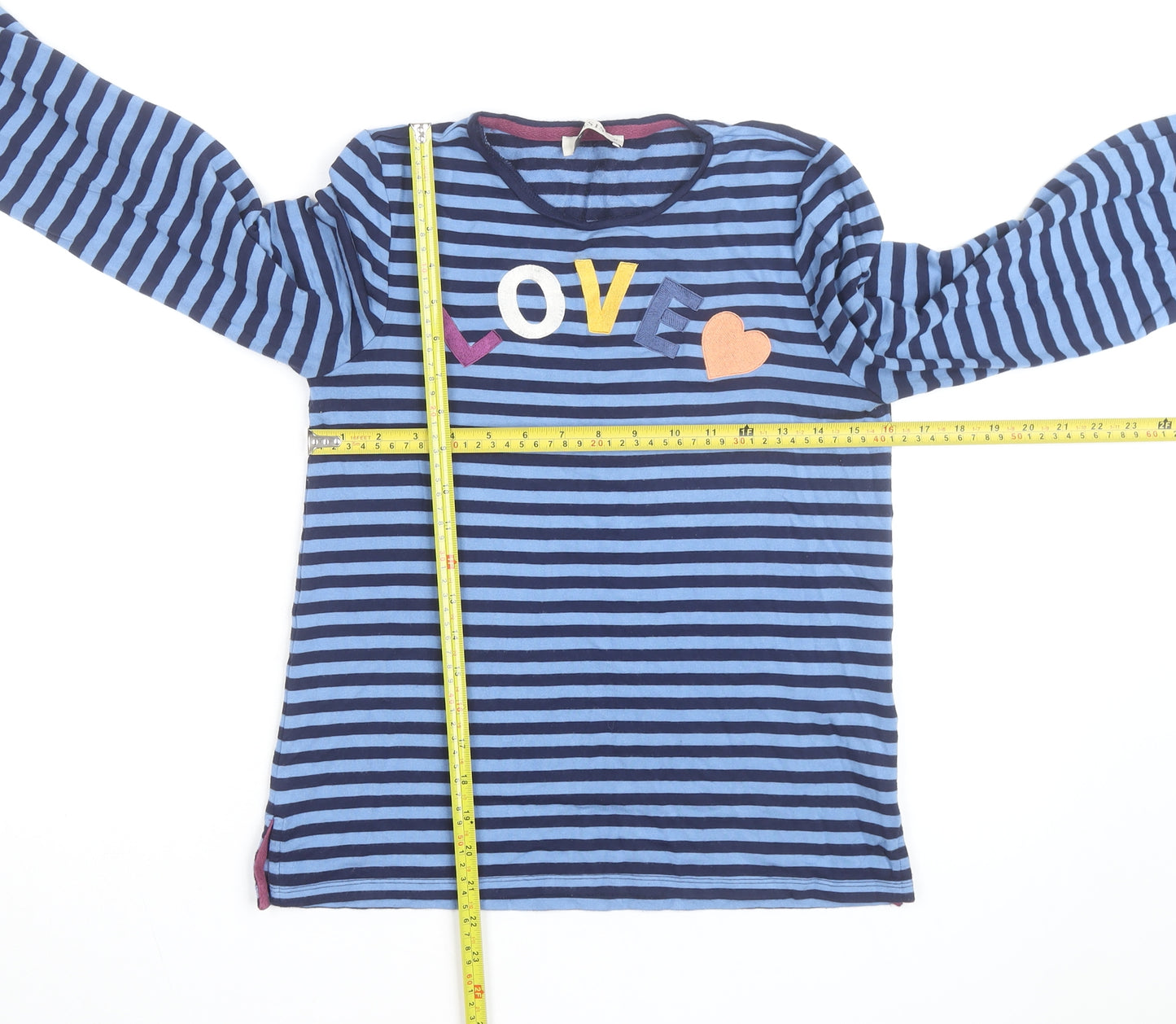 Oasis Unisex Adults Blue Striped LOVE Long Sleeve Cotton Top M