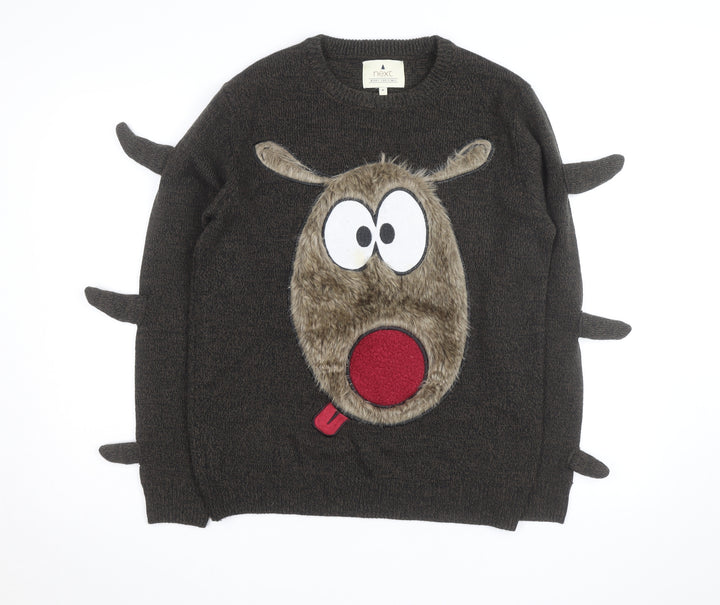 Next Men's Brown Reindeer Christmas Jumper M Crew Neck Pullover