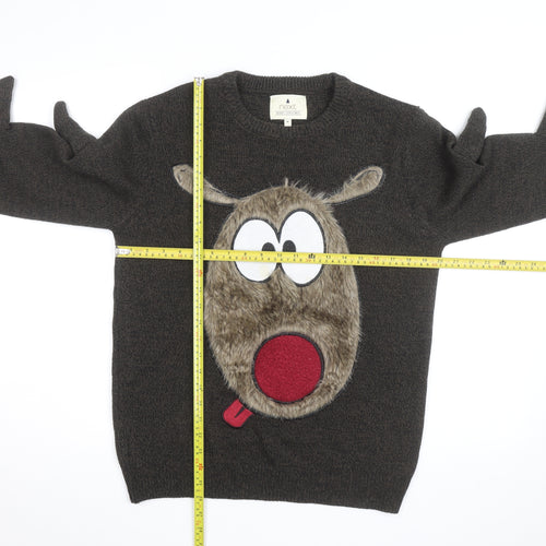 Next Men's Brown Reindeer Christmas Jumper M Crew Neck Pullover