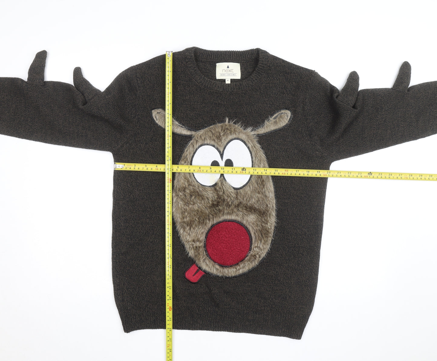 Next Men's Brown Reindeer Christmas Jumper M Crew Neck Pullover