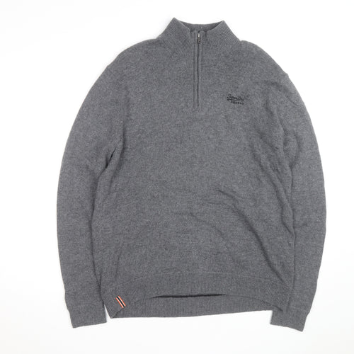 Superdry Men's Grey XL 1/4 Zip High Neck Jumper