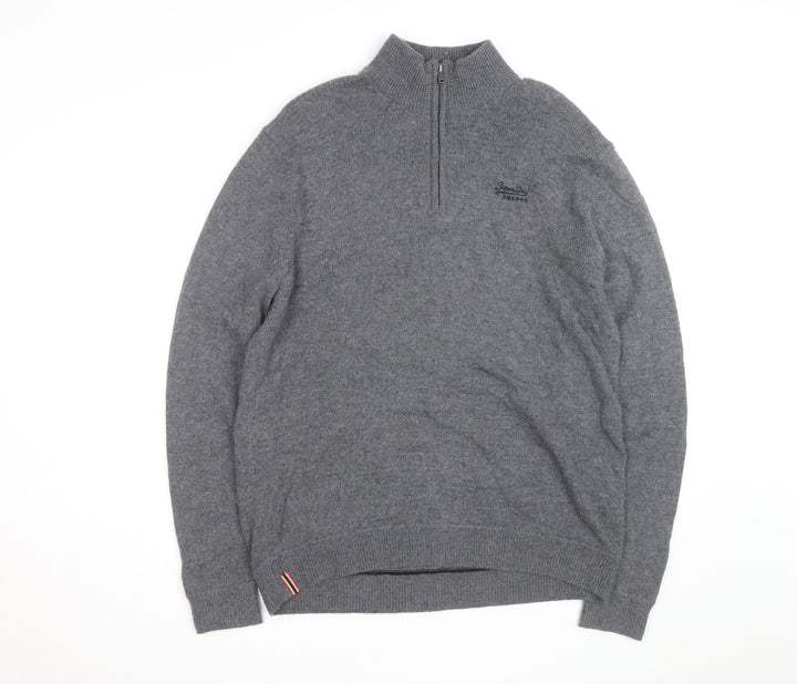 Superdry Men's Grey XL 1/4 Zip High Neck Jumper