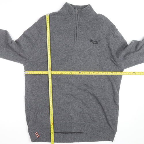 Superdry Men's Grey XL 1/4 Zip High Neck Jumper