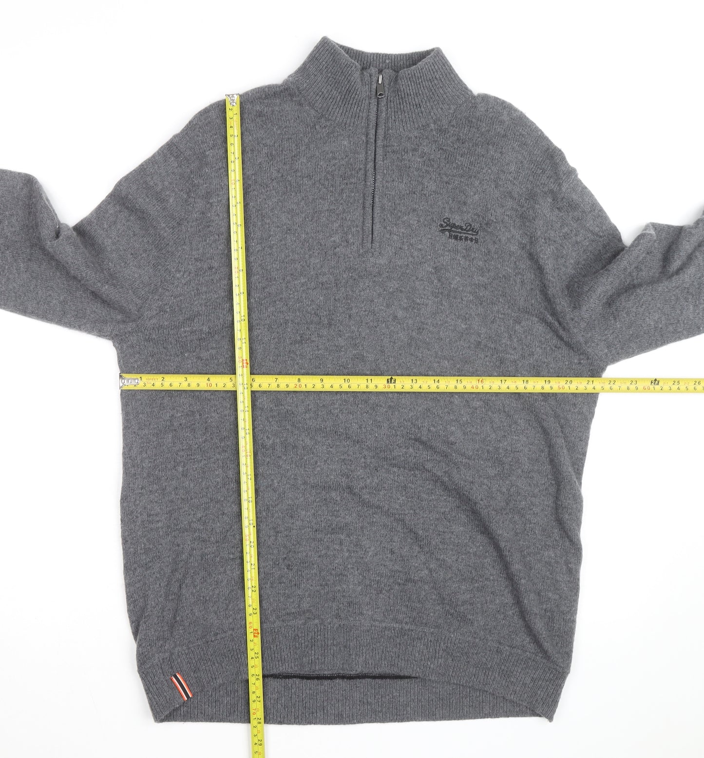Superdry Men's Grey XL 1/4 Zip High Neck Jumper