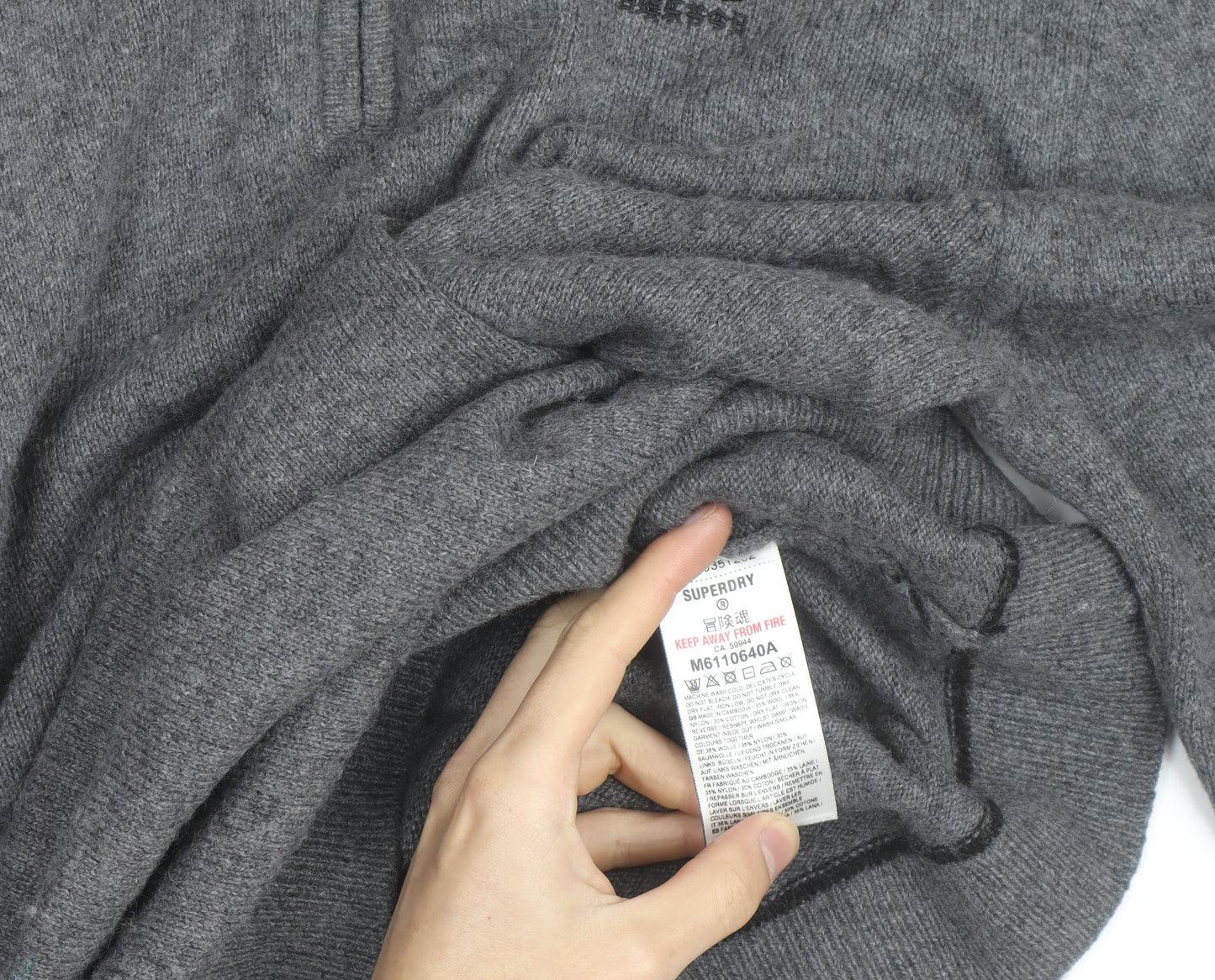 Superdry Men's Grey XL 1/4 Zip High Neck Jumper
