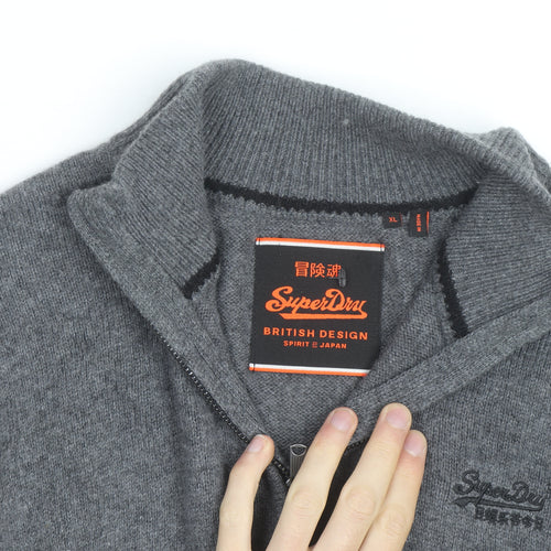 Superdry Men's Grey XL 1/4 Zip High Neck Jumper