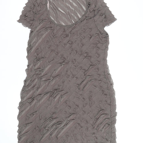 Soon Women’s Brown Ruffle Textured Short Sleeve Bodycon Dress Size 16