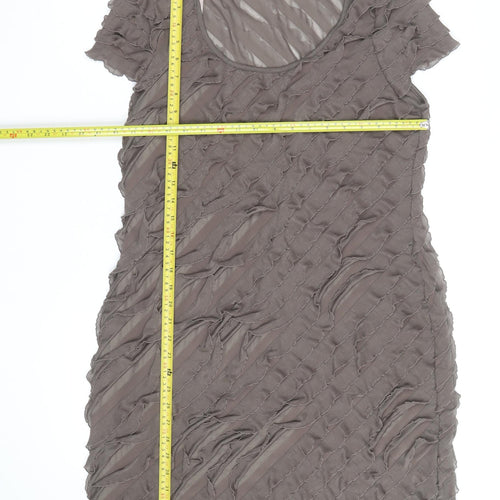 Soon Women’s Brown Ruffle Textured Short Sleeve Bodycon Dress Size 16