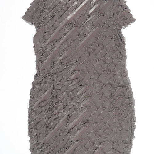 Soon Women’s Brown Ruffle Textured Short Sleeve Bodycon Dress Size 16