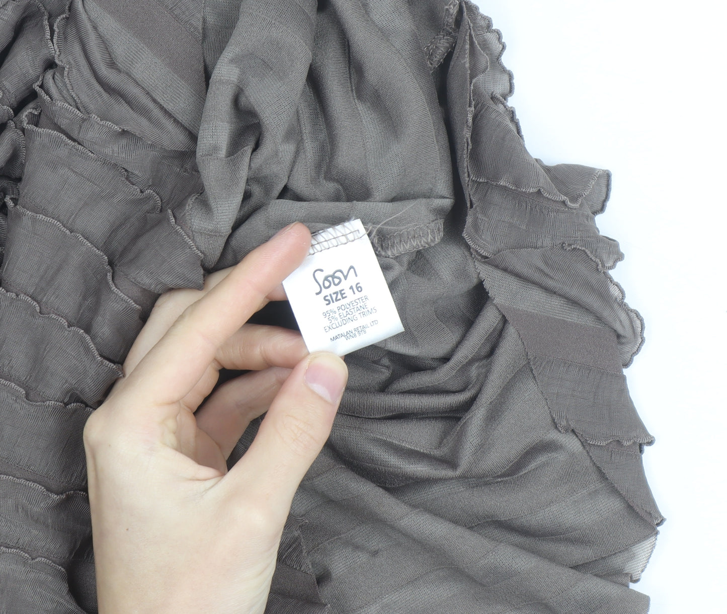 Soon Women’s Brown Ruffle Textured Short Sleeve Bodycon Dress Size 16
