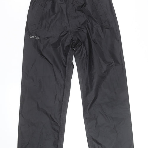Regatta Boys Black Waterproof Rain Trousers 11-12 Years Lightweight Elastic Waist