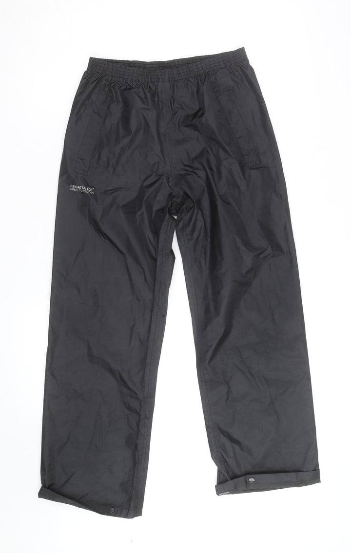 Regatta Boys Black Waterproof Rain Trousers 11-12 Years Lightweight Elastic Waist