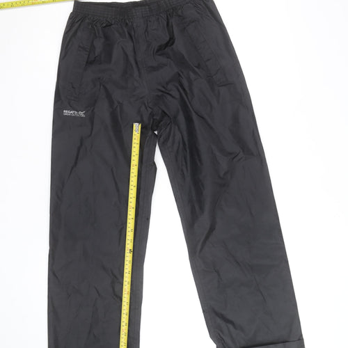 Regatta Boys Black Waterproof Rain Trousers 11-12 Years Lightweight Elastic Waist