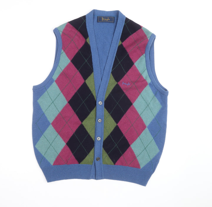 Pringle of Scotland Men's Multicoloured Wool Argyle Sleeveless Vest M