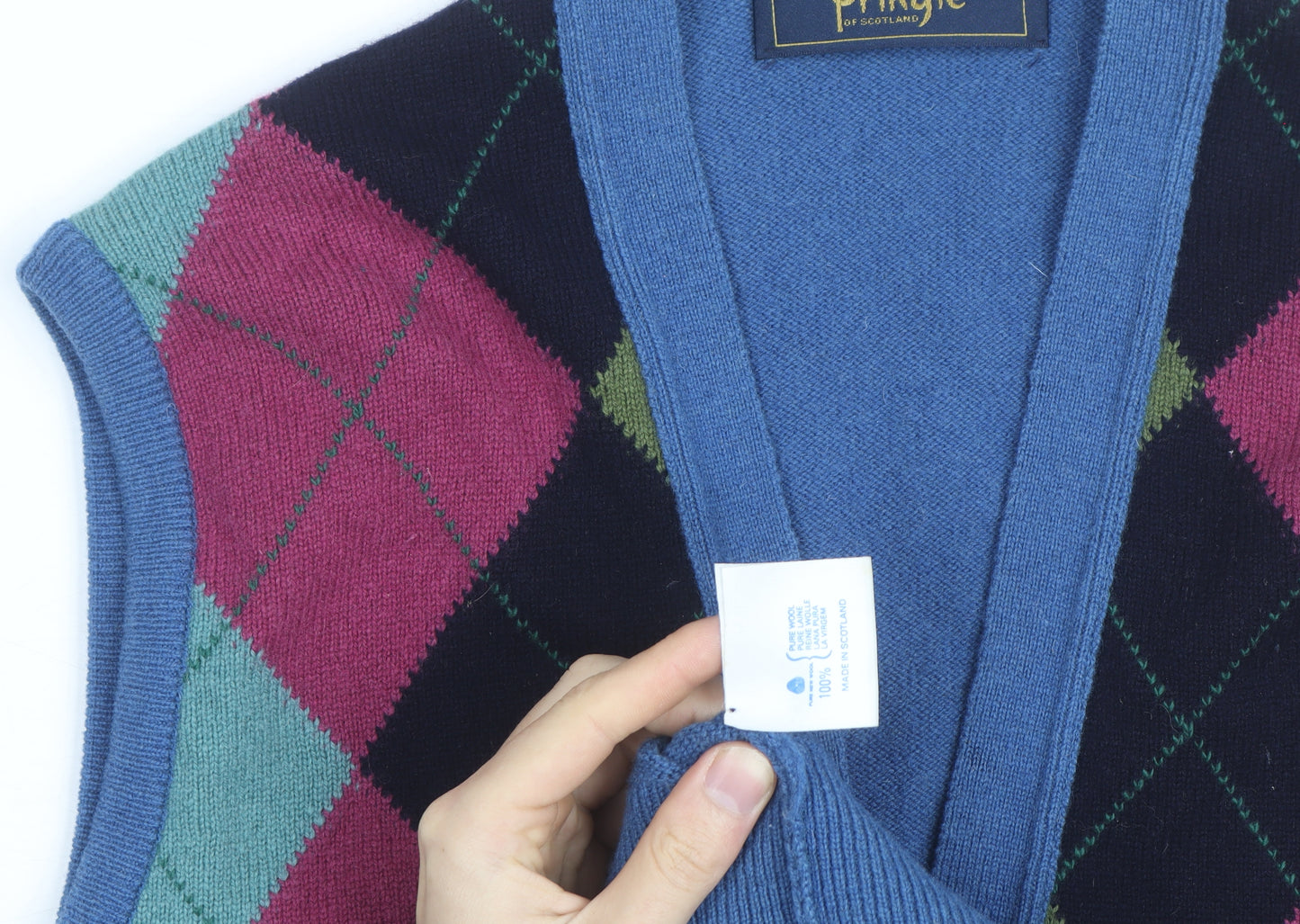 Pringle of Scotland Men's Multicoloured Wool Argyle Sleeveless Vest M