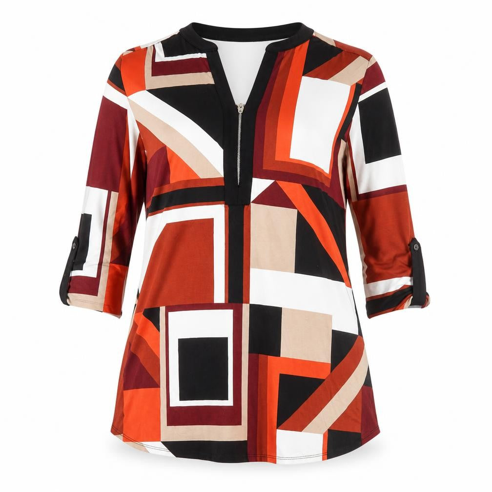 Wallis Women’s Multicoloured Geometric Tunic Blouse M 3/4 Sleeve V-Neck