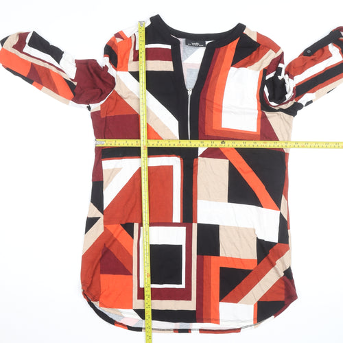 Wallis Women’s Multicoloured Geometric Tunic Blouse M 3/4 Sleeve V-Neck