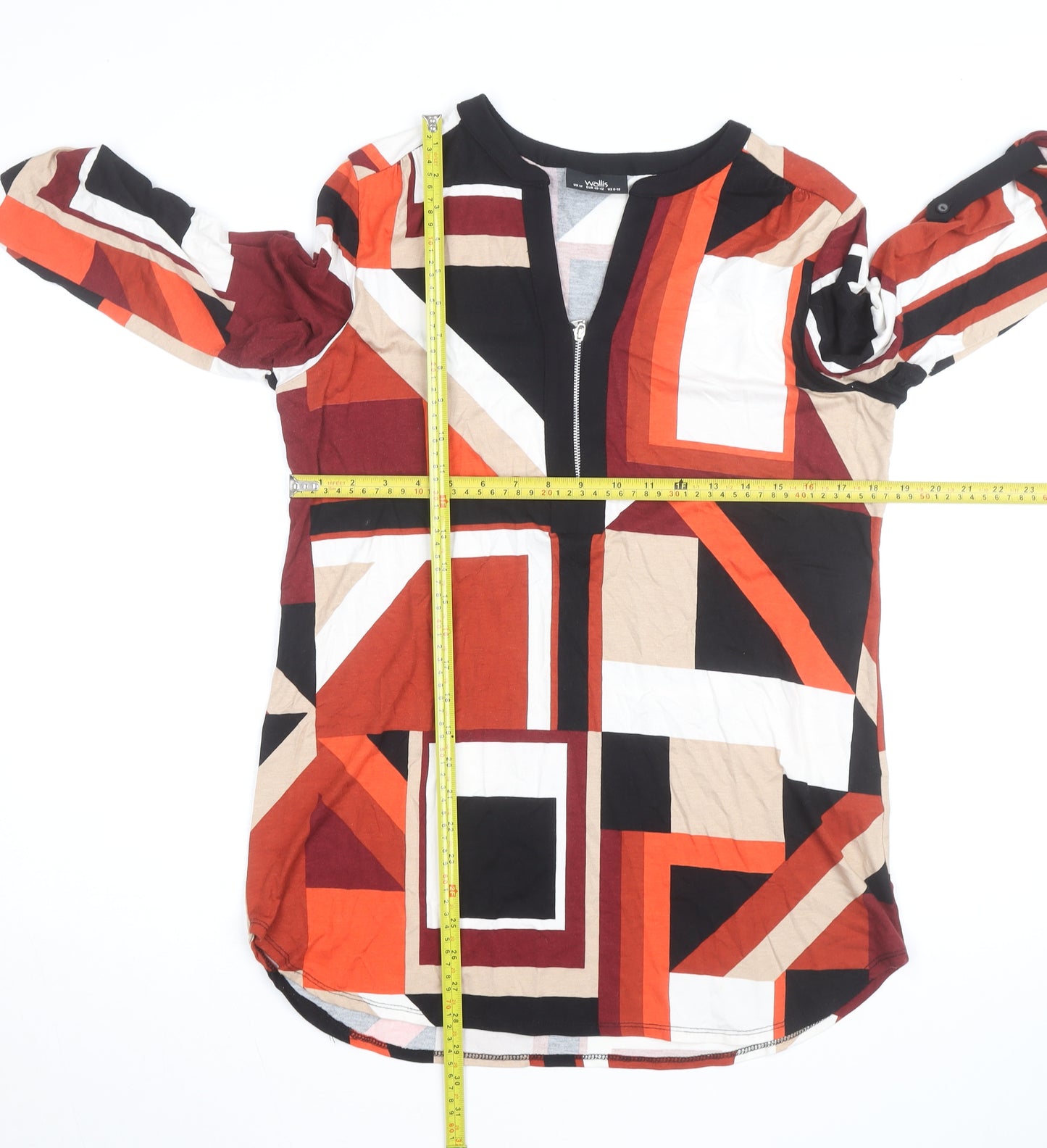 Wallis Women’s Multicoloured Geometric Tunic Blouse M 3/4 Sleeve V-Neck